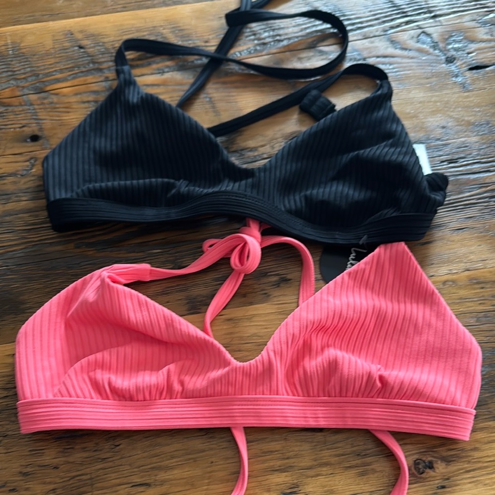 “CORAL COLOR” LULUS RIBBED BRALETTE BIKINI HALTER TOP NWT MEDIUM